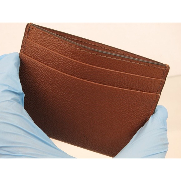 $350 BURBERRY SANDON BROWN TAN GRAINED LEATHER LOGO CARD HOLDER CASE WALLET - Picture 8 of 12